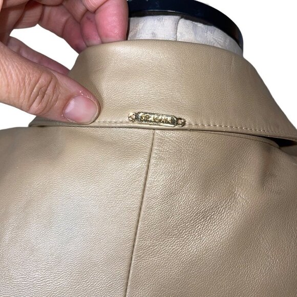 St John Sport By Marie Gray Womens Jacket Size Small Beige Irridescent Leather - Picture 11 of 15